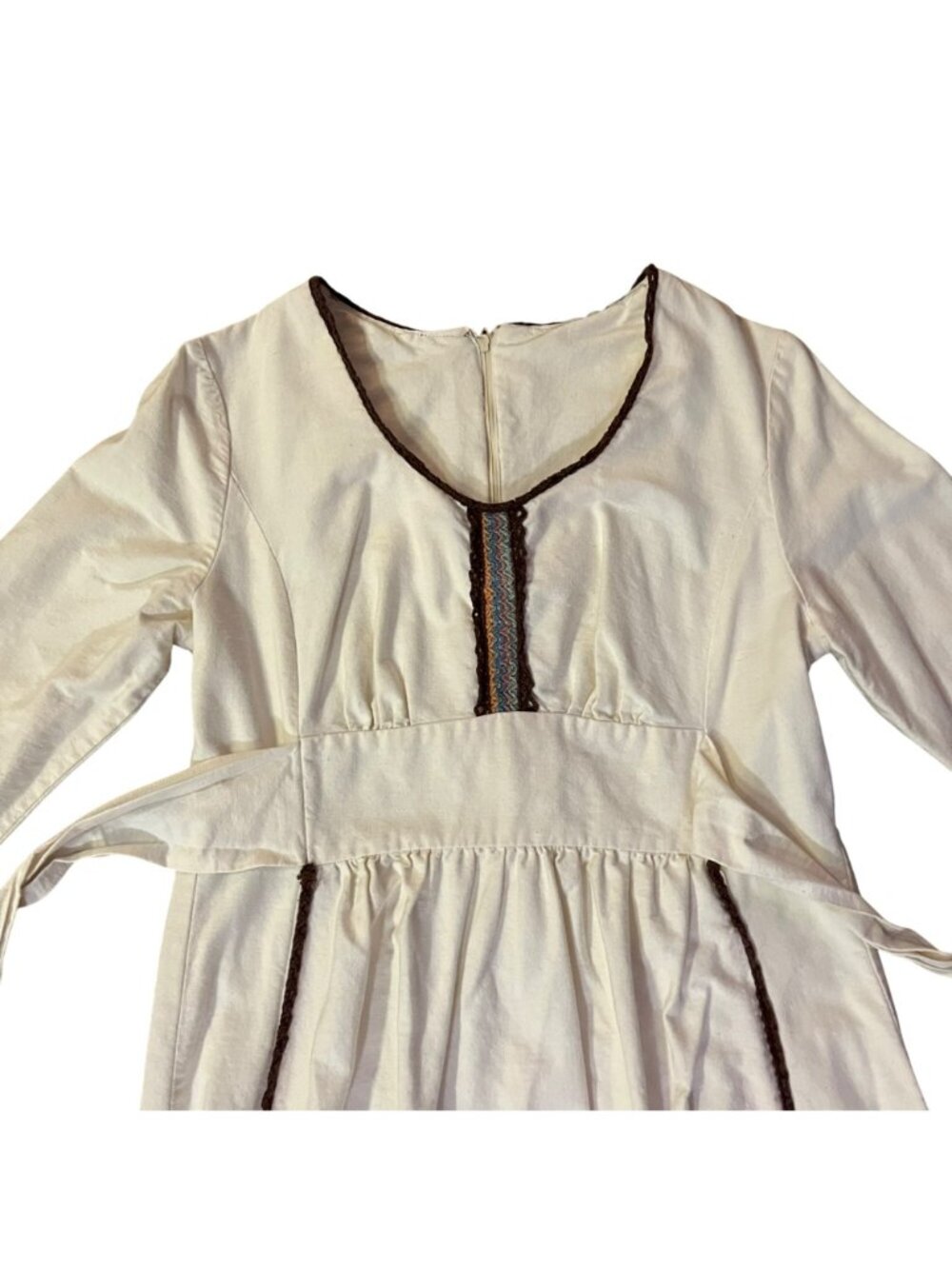 Vintage Prairie Maxi Dress Used Womens Small Cream Brown Boho - Picture 5 of 16